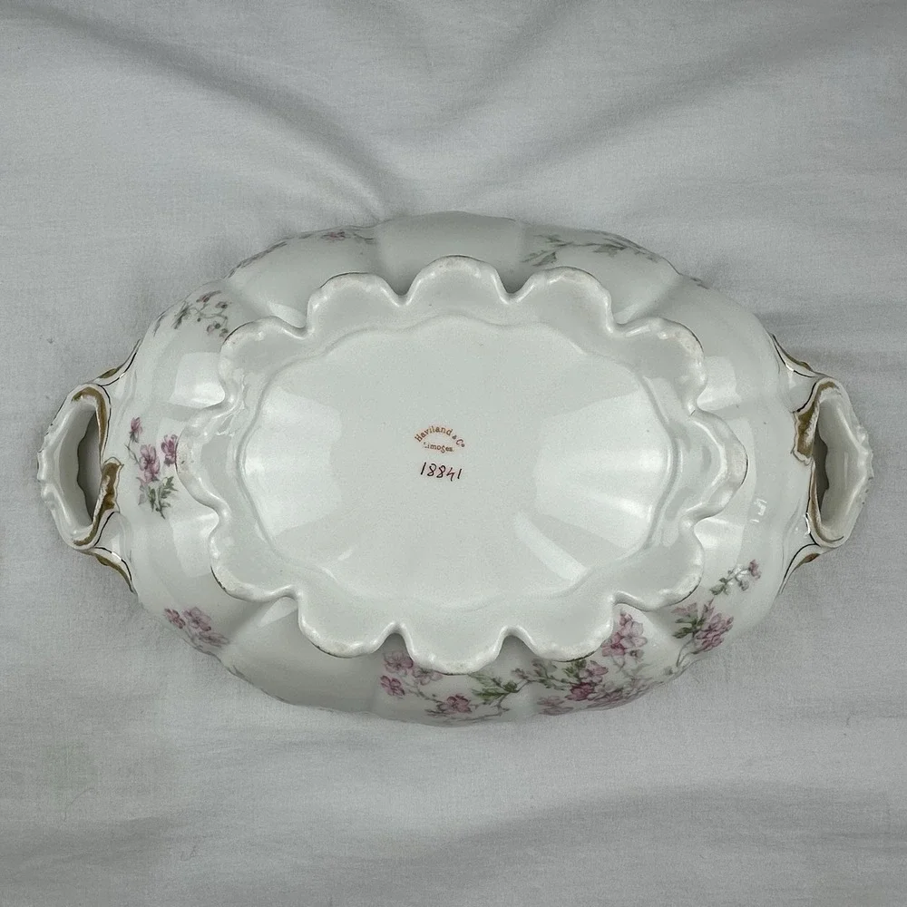 Antique Haviland Limoges Covered Tureen Schleiger 19 Blank 1 Pink Floral Gilt